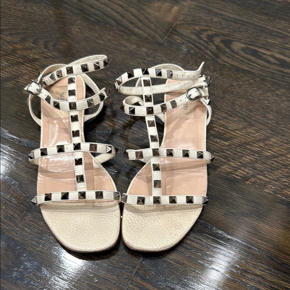 Valentino Cream and Black Gladiator Sandals with Studded Straps